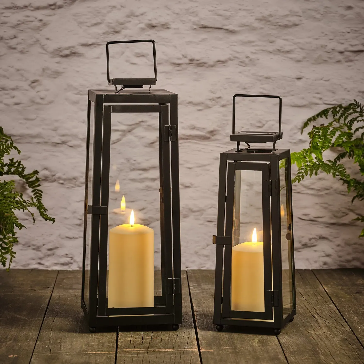 Porto Solar Metal Lantern Duo with TruGlow® Candles - Black alternate view