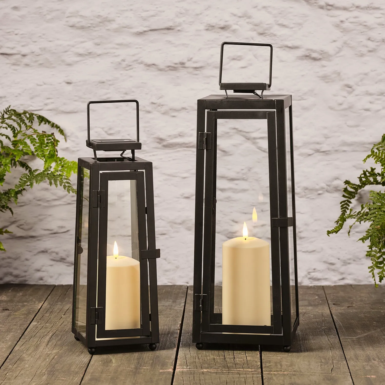 Porto Solar Metal Lantern Duo with TruGlow® Candles - Black product