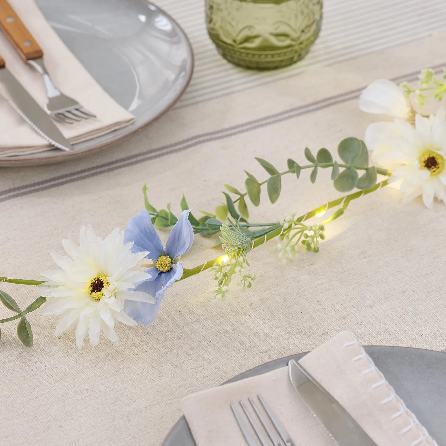 Pre-Lit Blue Bloom Outdoor Garland - Warm White product