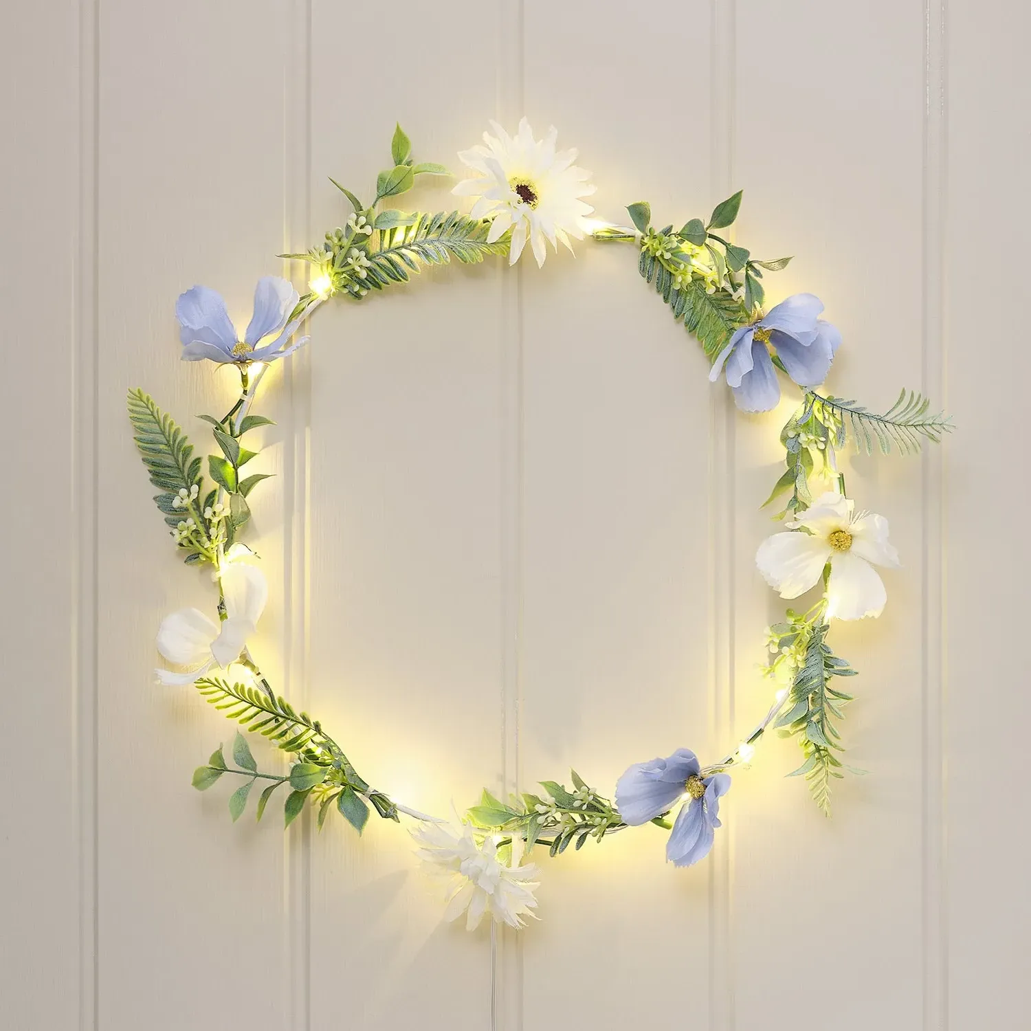 Pre Lit Blue Bloom Outdoor Wreath - Warm White alternate view