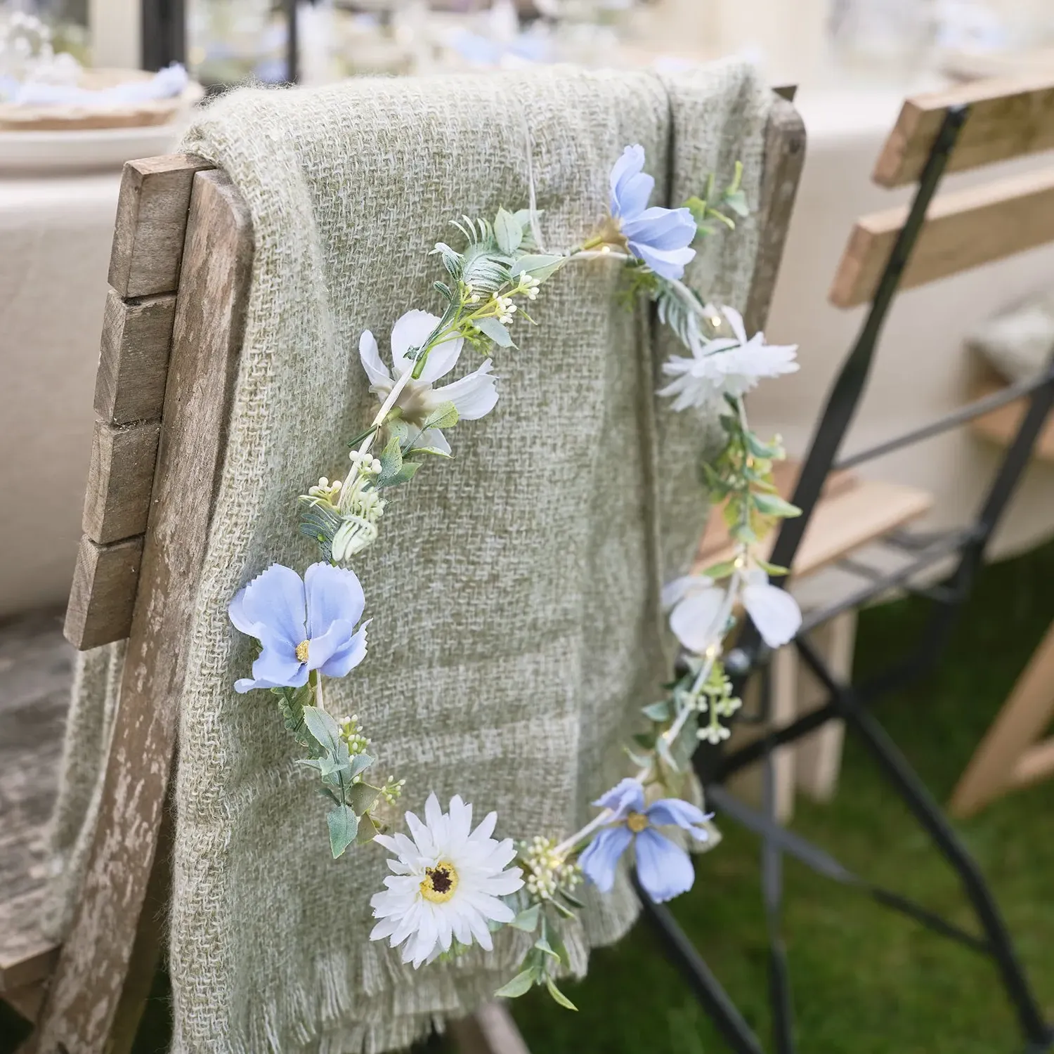 Pre Lit Blue Bloom Outdoor Wreath - Warm White product