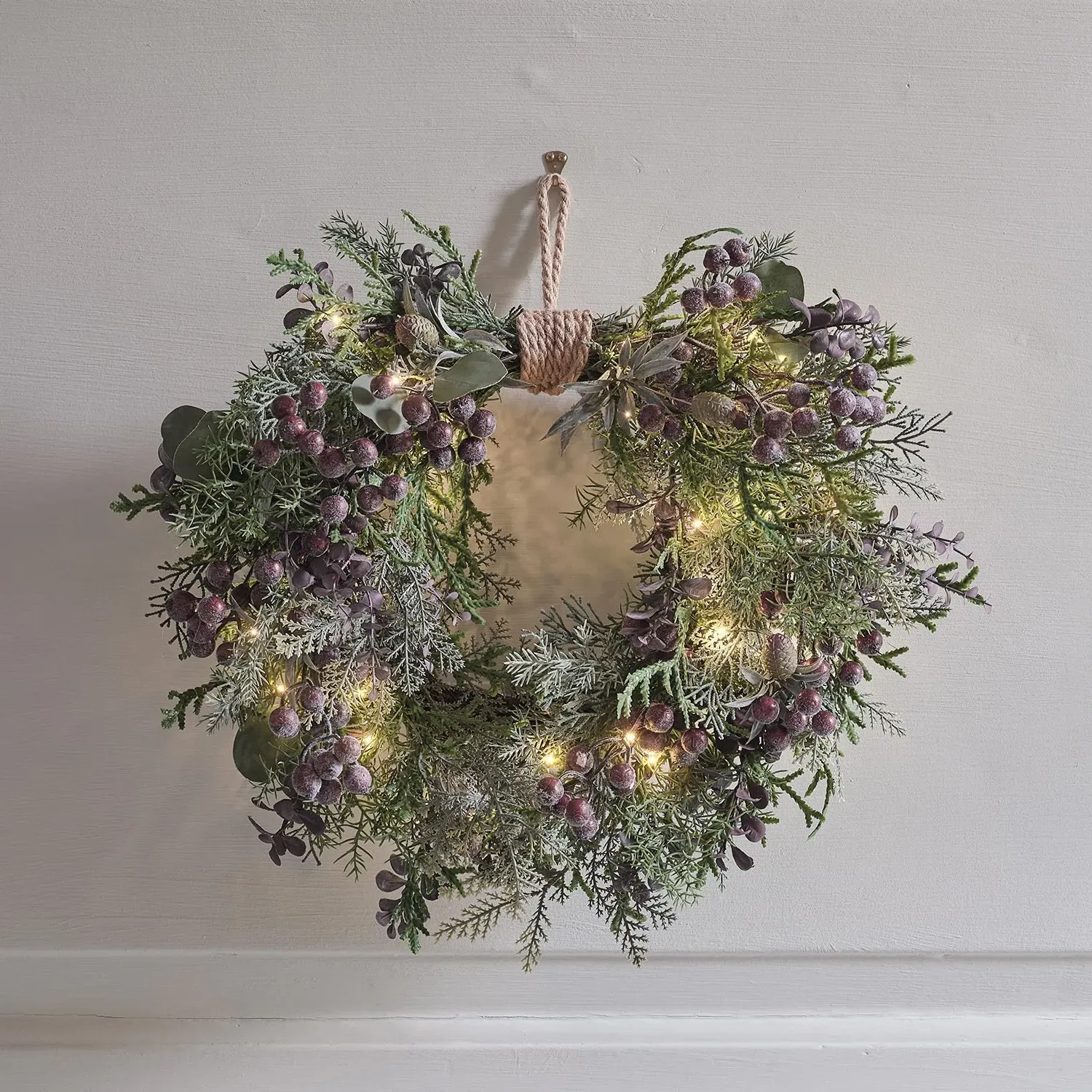 Pre-Lit Purple Berry Heart Wreath - Warm White product