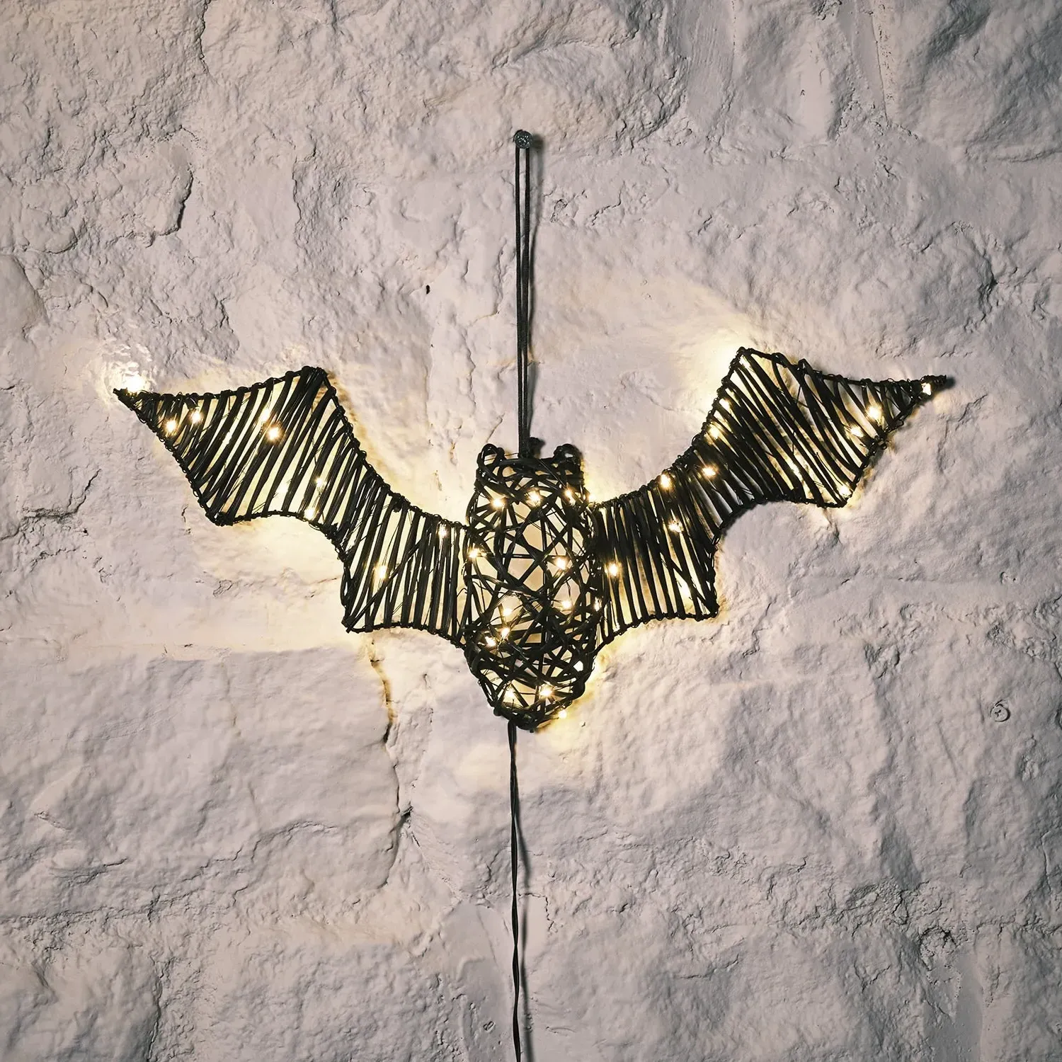 Rattan Black Bat Halloween Figure with LEDs - Warm White alternate view