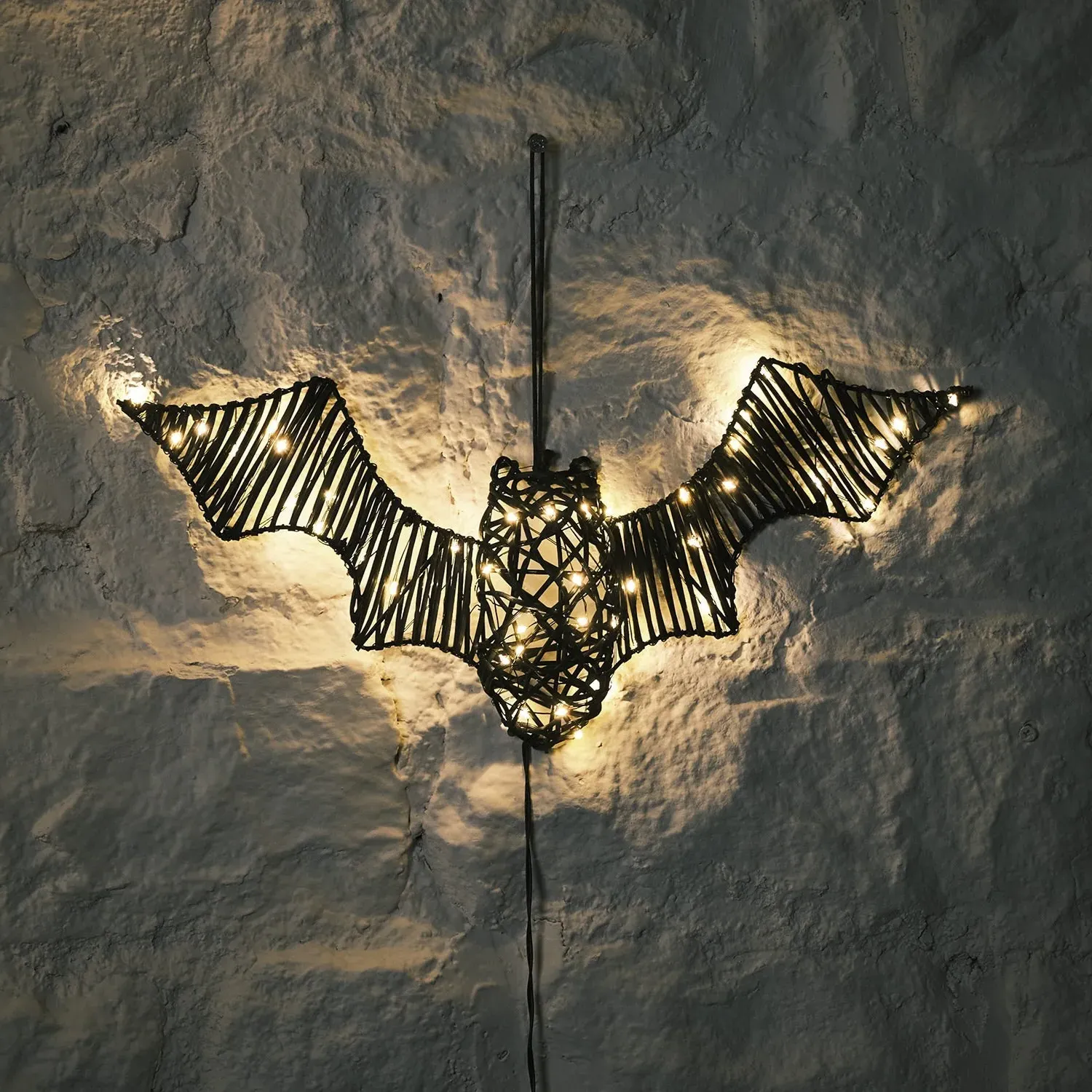 Rattan Black Bat Halloween Figure with LEDs - Warm White product
