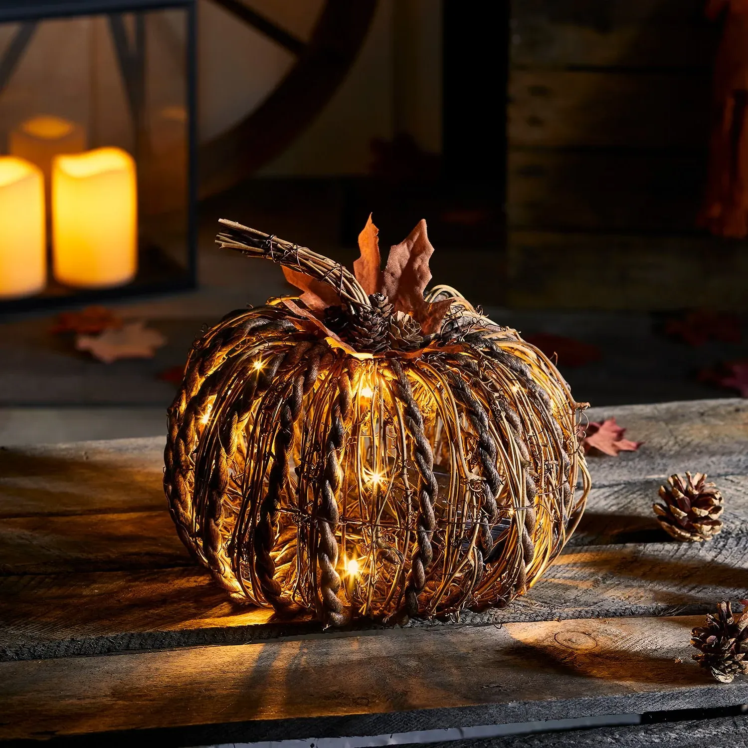 Rattan LED Pumpkin with Timer - Warm White product