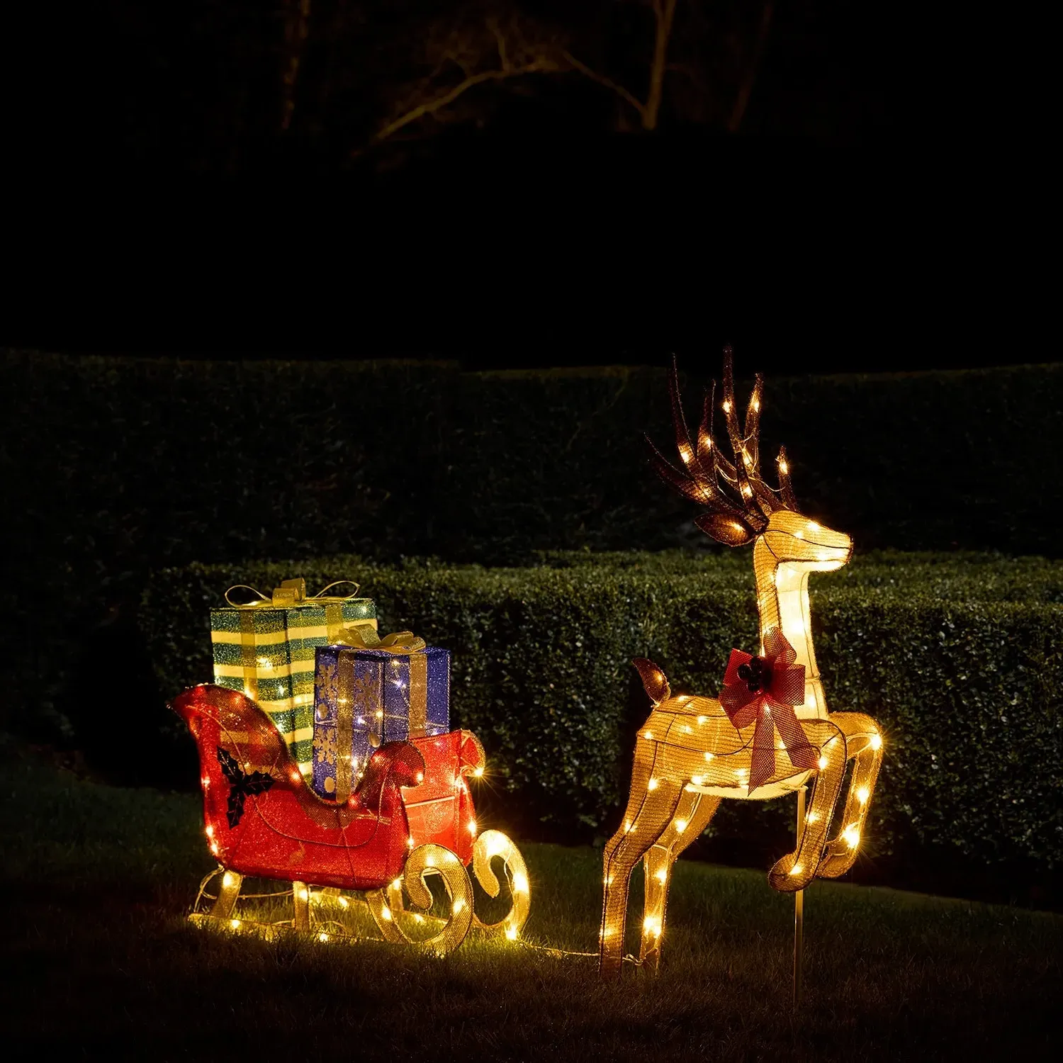 Reindeer and Sleigh with Presents LED 3D Figure - Warm White product