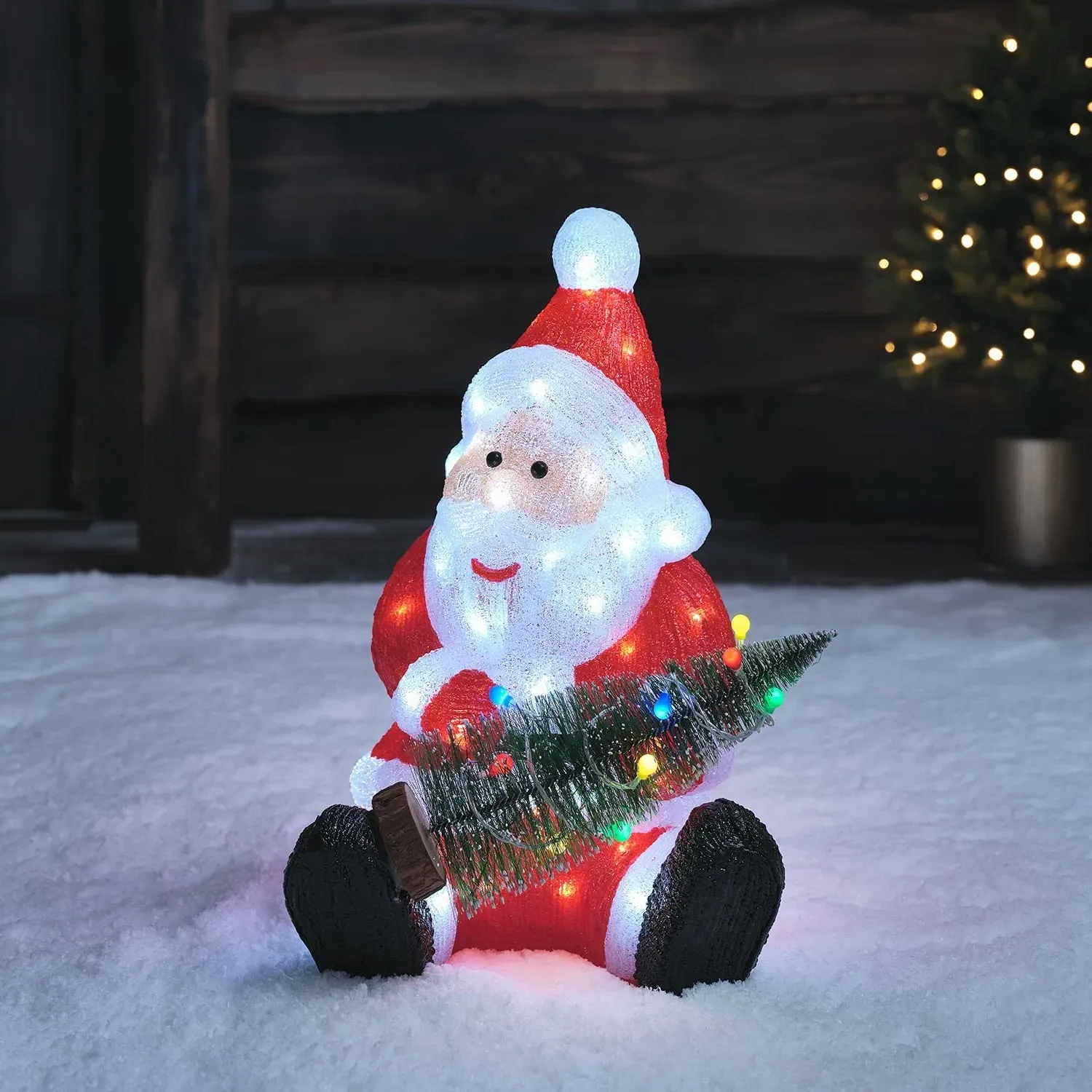 Santa with Christmas Tree LED 3D Acrylic Figure - White product