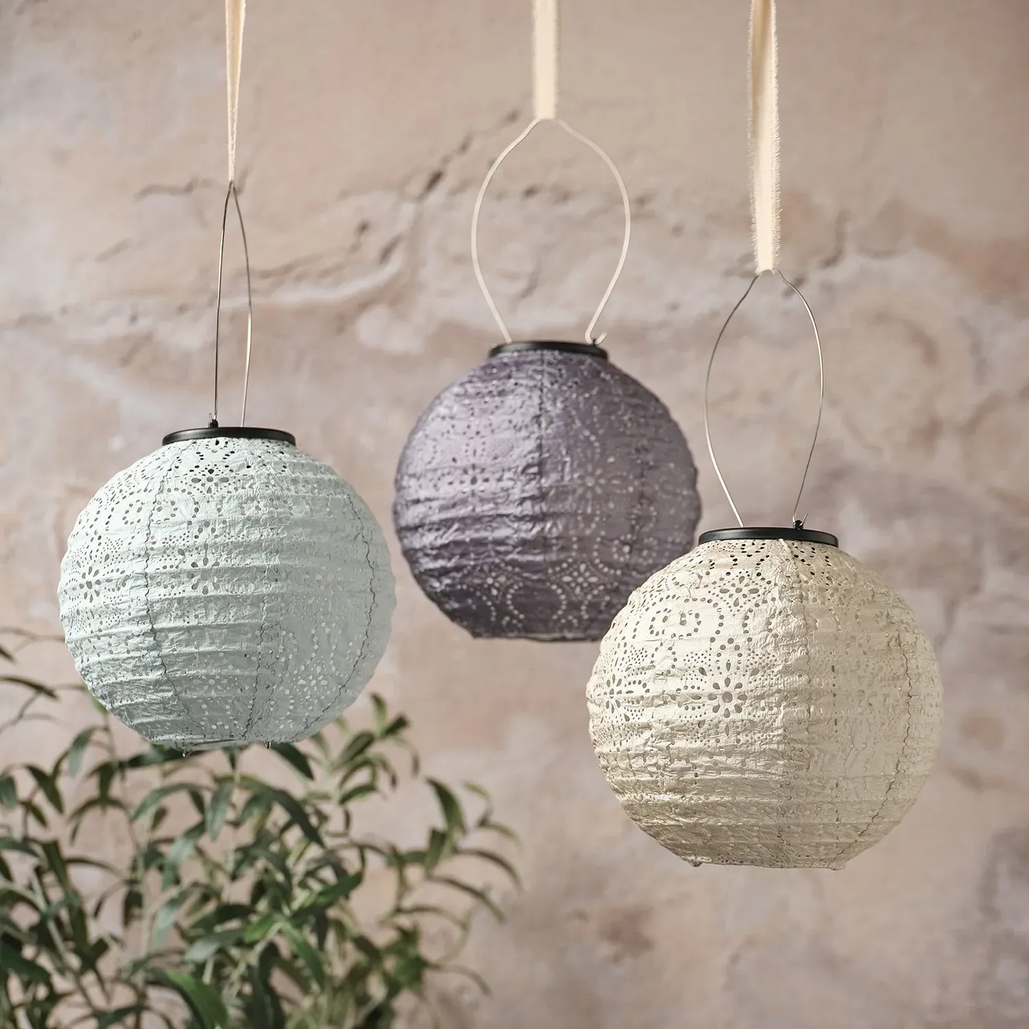 Scandi Tyvek Set of 3 Solar Lanterns - Warm White alternate view