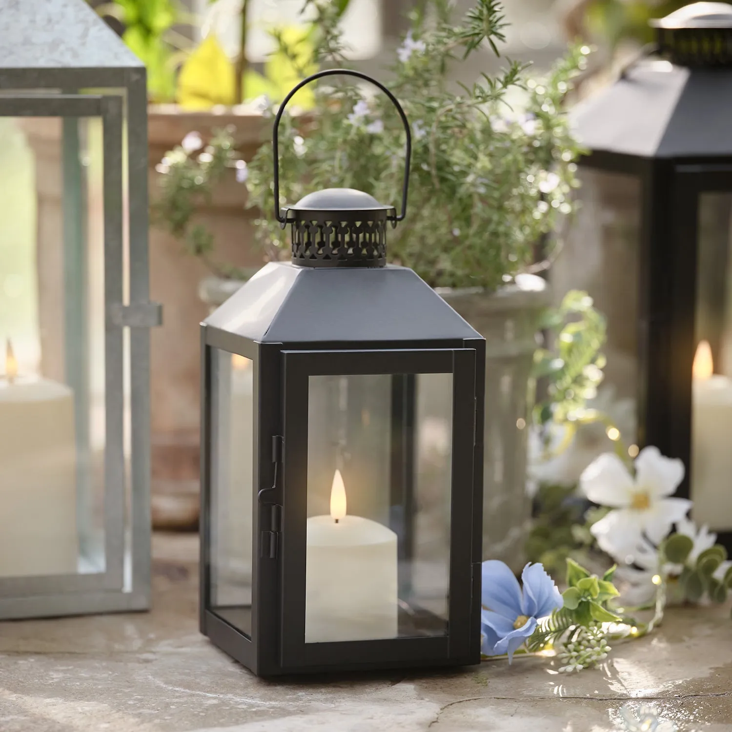 Seaton Lantern with TruGlow Candle and Remote Control - Black, Metal product