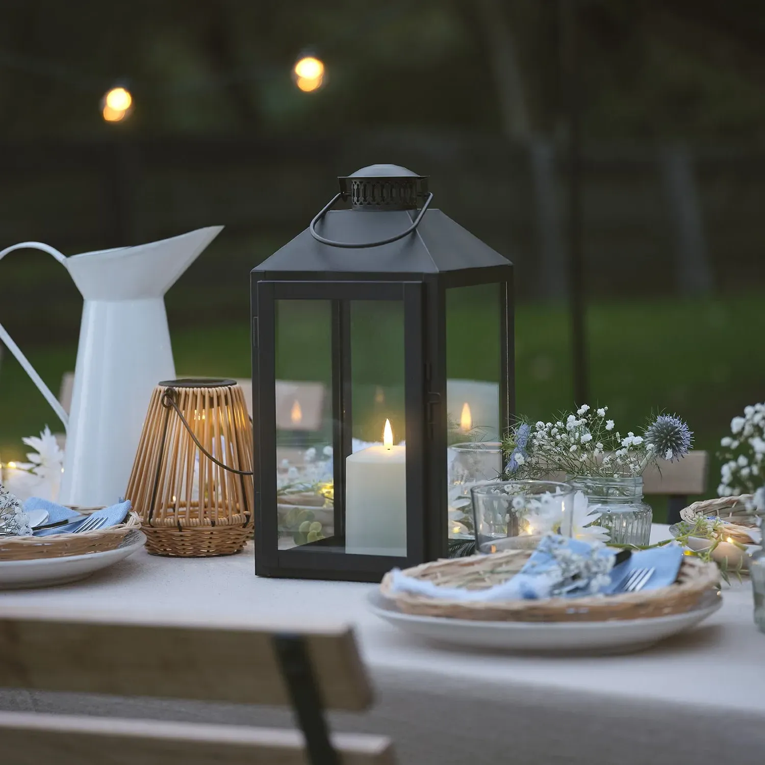Seaton Large Lantern with TruGlow® Candle & Remote - Black, Metal product
