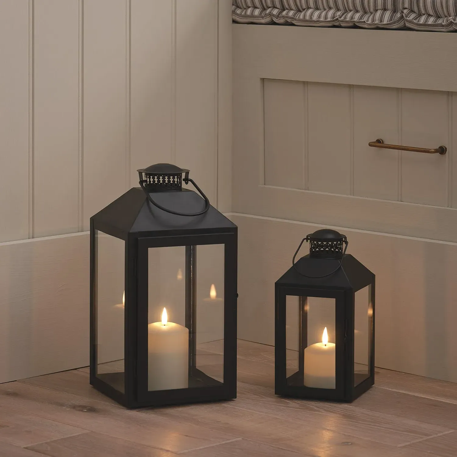 Seaton Metal Lantern Duo with TruGlow® Candles - Black alternate view