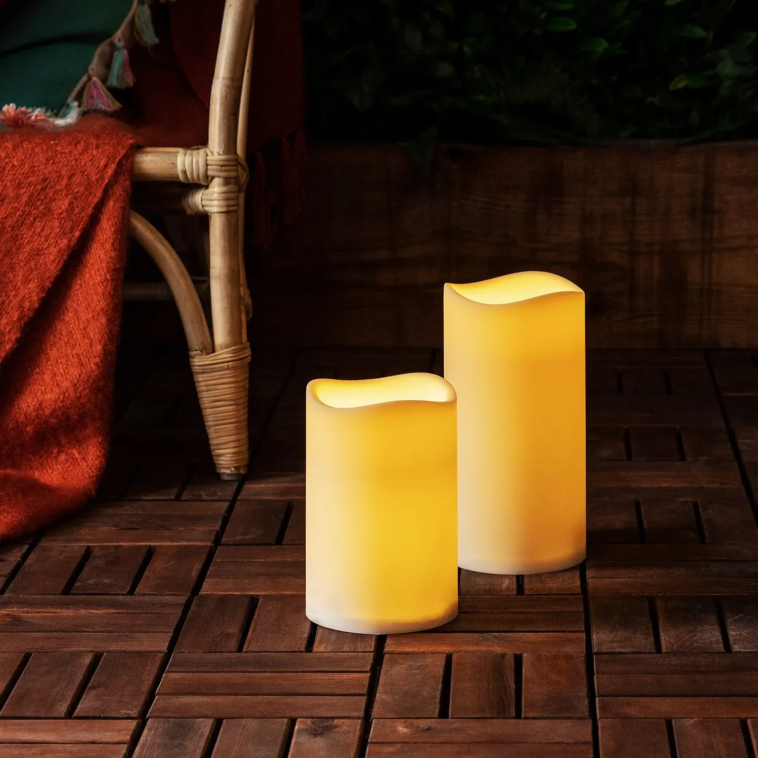 Set of 2 Outdoor Waterproof Flameless LED Pillar Candles - Ivory alternate view