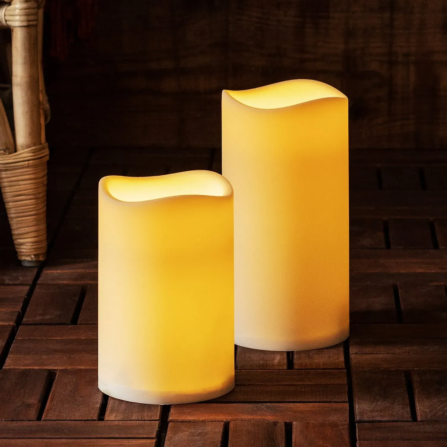 Set of 2 Outdoor Waterproof Flameless LED Pillar Candles - Ivory product