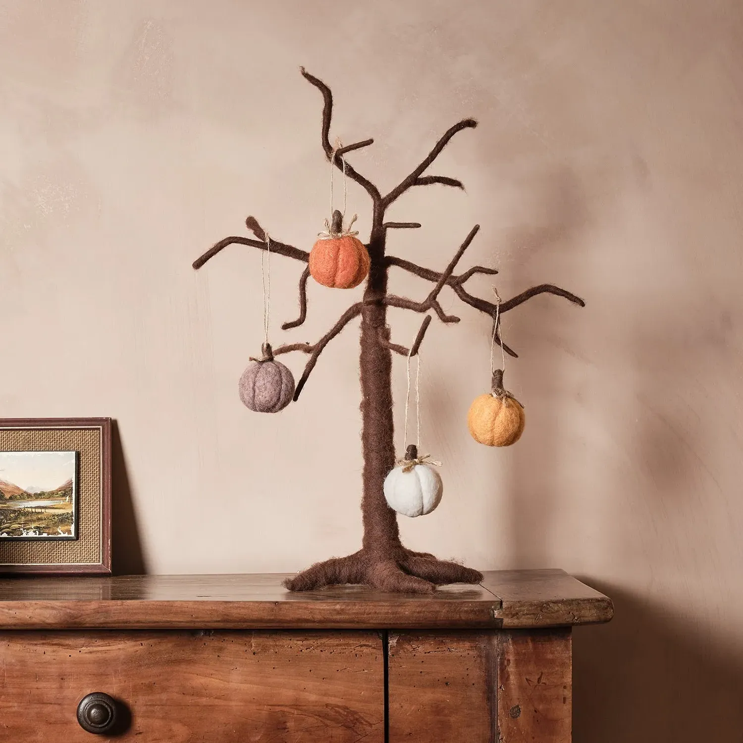 Set of 4 Felt Pumpkin Hanging Decorations - Multicolour alternate view