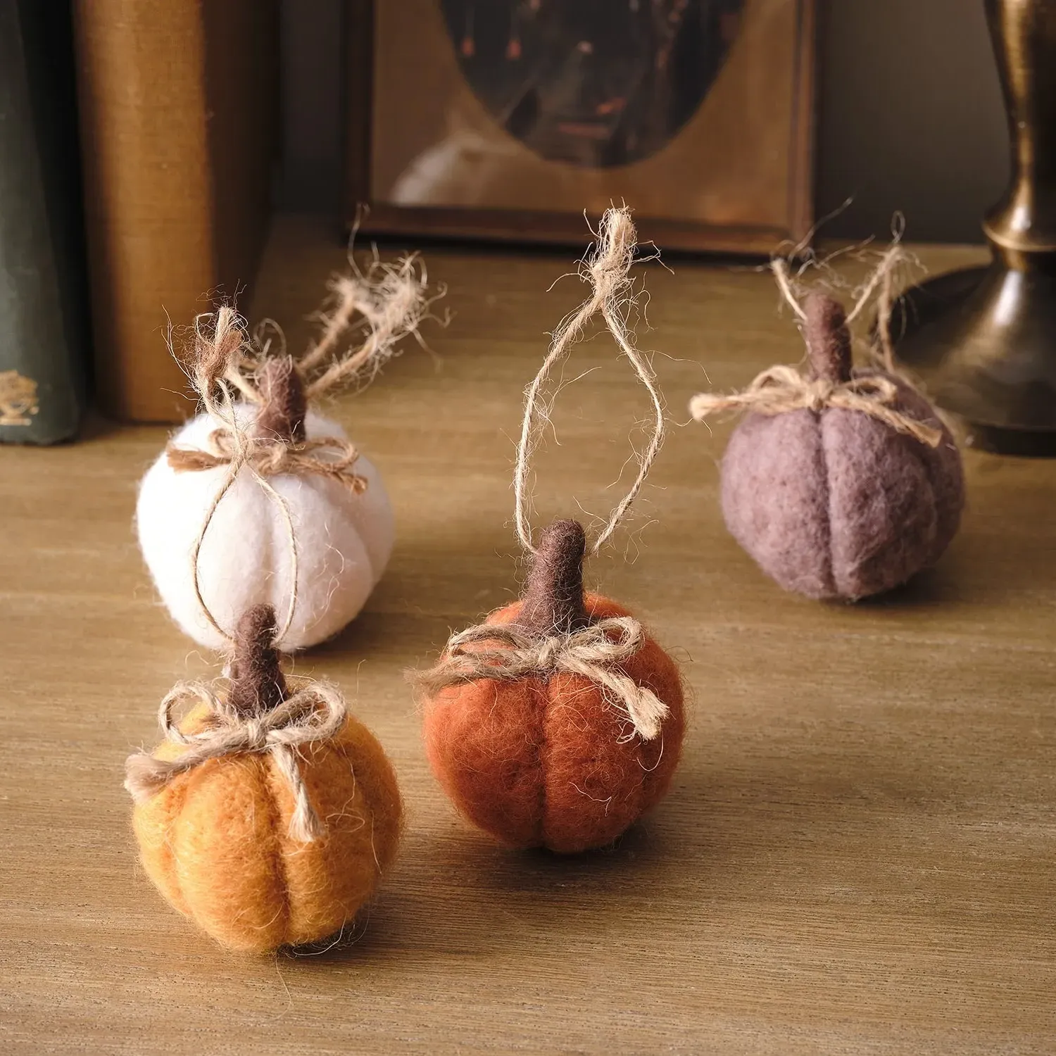 Set of 4 Felt Pumpkin Hanging Decorations - Multicolour product