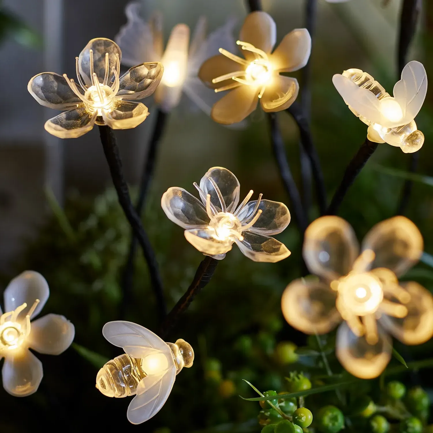 Set of 5 Flower, Bee & Butterfly Solar Stake Lights - Warm White alternate view