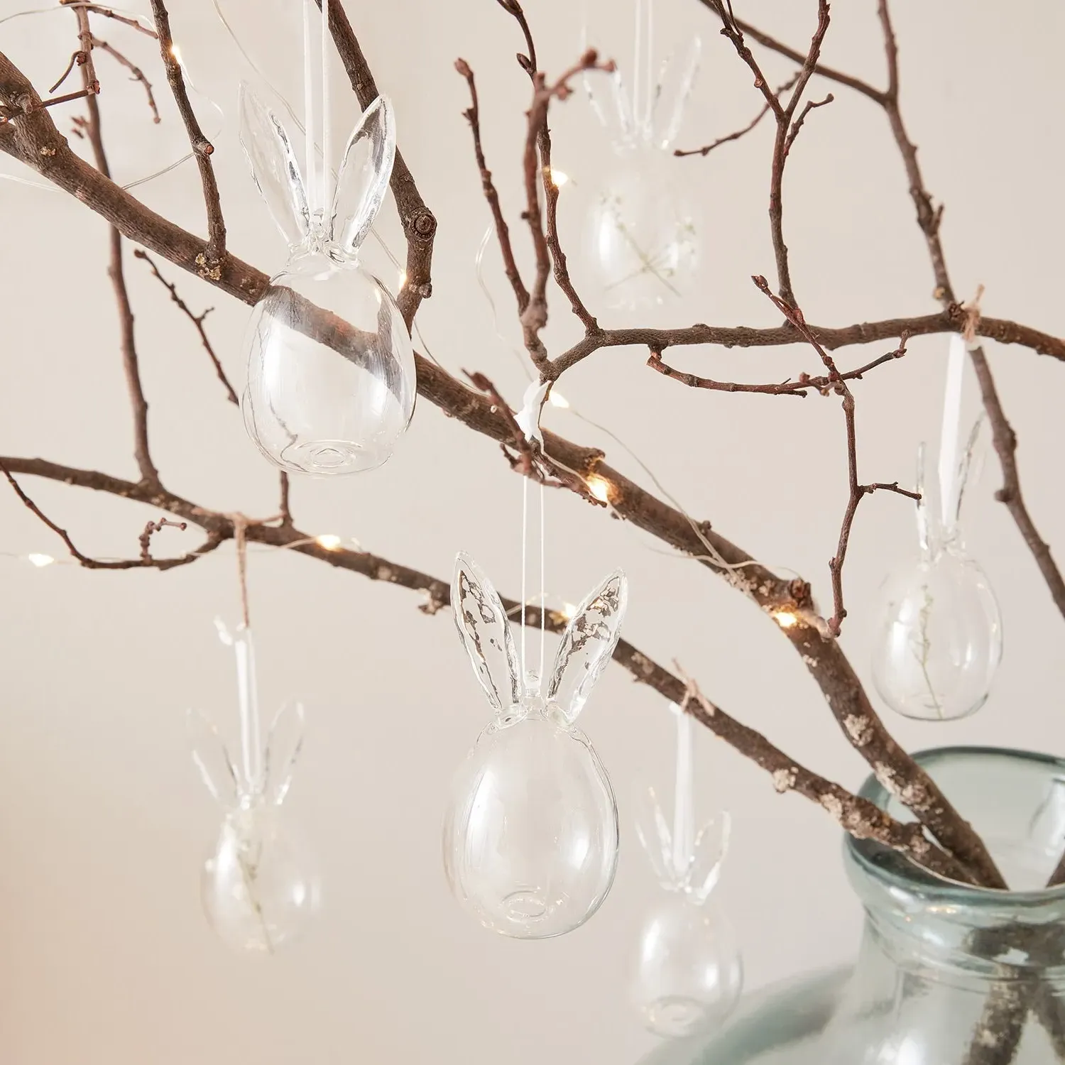 Set of 6 Glass Bunny Egg Hanging Decorations - Clear product