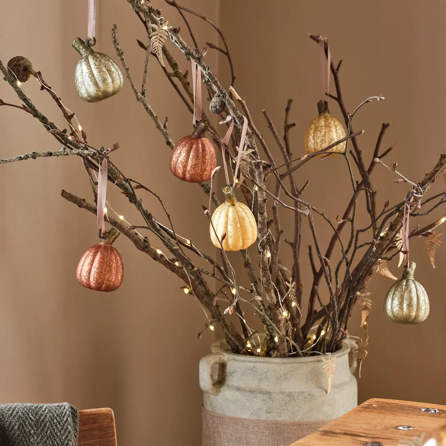 Set of 6 Mini Glass Pumpkin Tree Decorations - Mercury Effect product