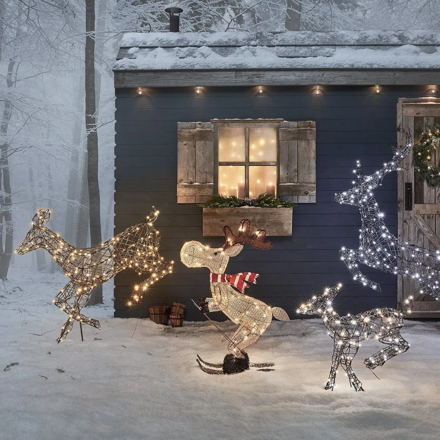 Skiing Moose Outdoor Christmas Figure - Warm White alternate view