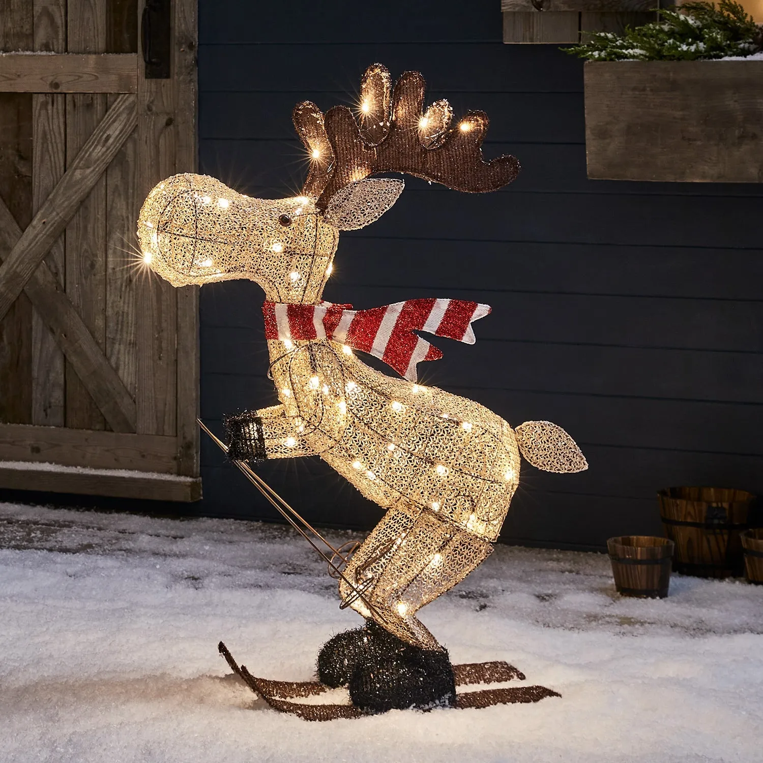 Skiing Moose Outdoor Christmas Figure - Warm White product