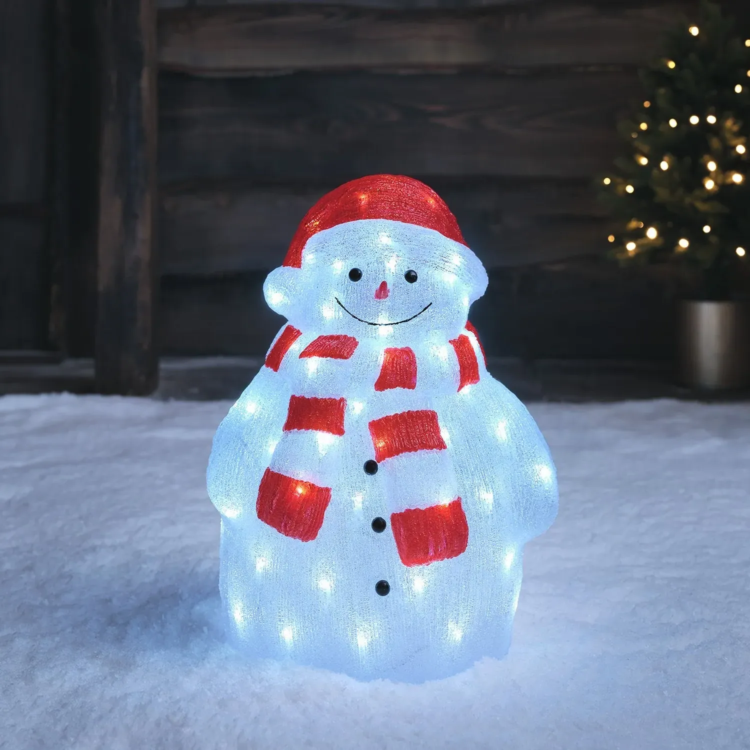 Snowman with Hat and Scarf LED 3D Acrylic Figure - White product