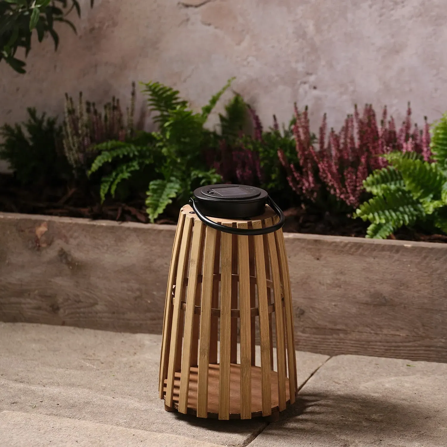 Sol Round Solar Lantern - Warm White, Bamboo alternate view