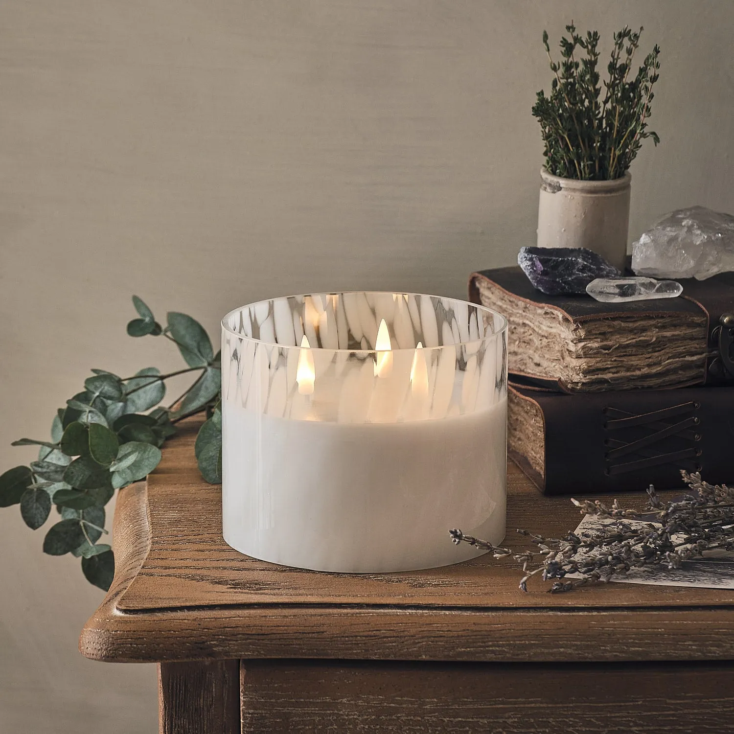 TruGlow 3 Wick LED Candle with Remote - White, Confetti Glass product