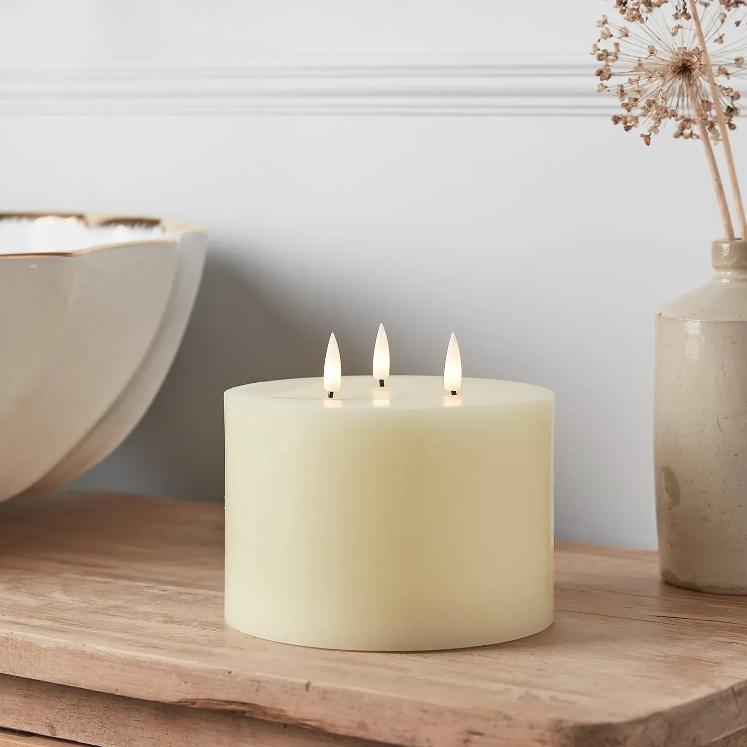 TruGlow 3 Wick LED Pillar Candle - Ivory, Real Wax product