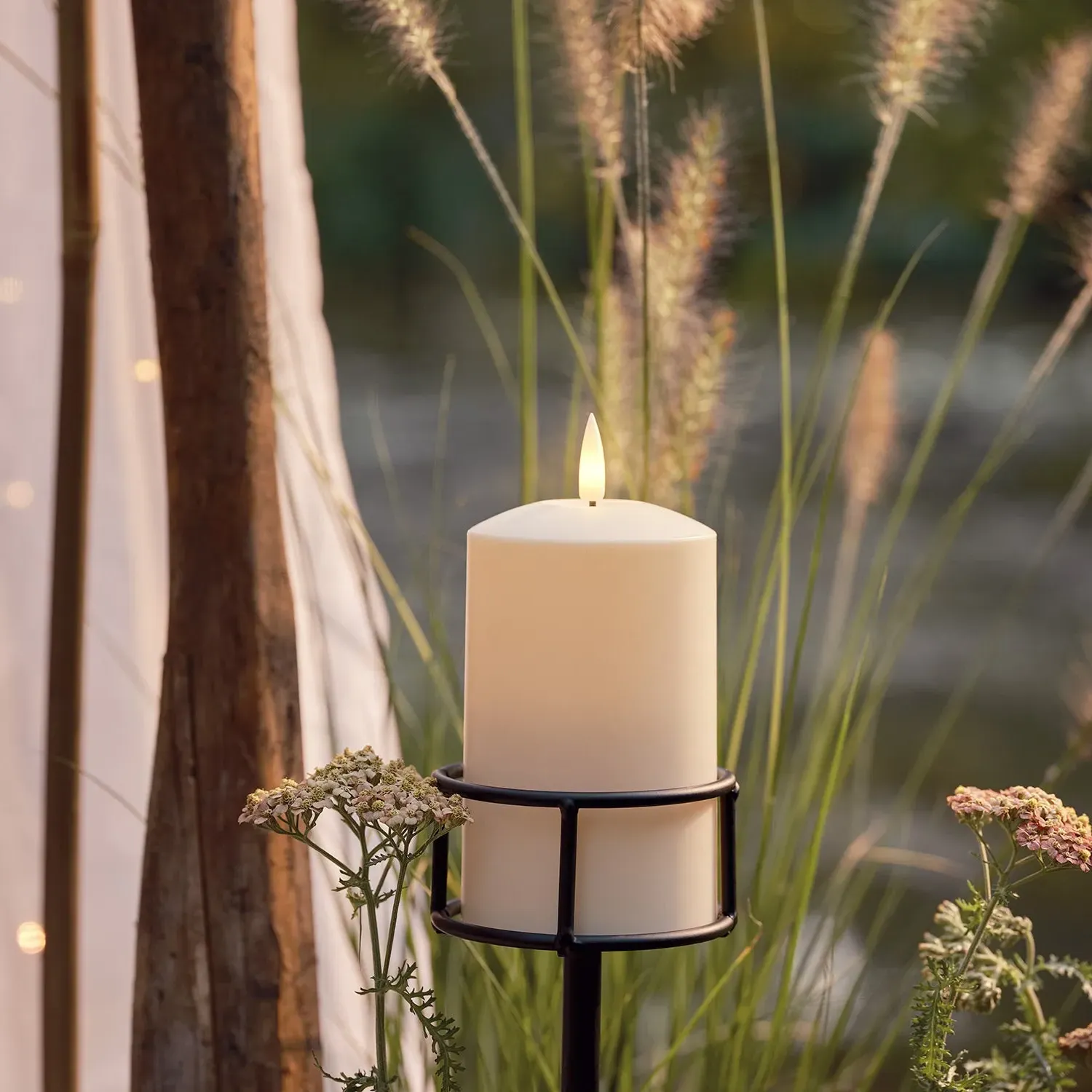 TruGlow® Adjustable Outdoor Candle Stake with Pillar Candle - Black, Metal alternate view