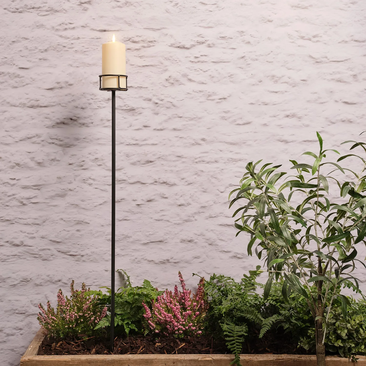 TruGlow® Adjustable Outdoor Candle Stake with Pillar Candle - Black, Metal product