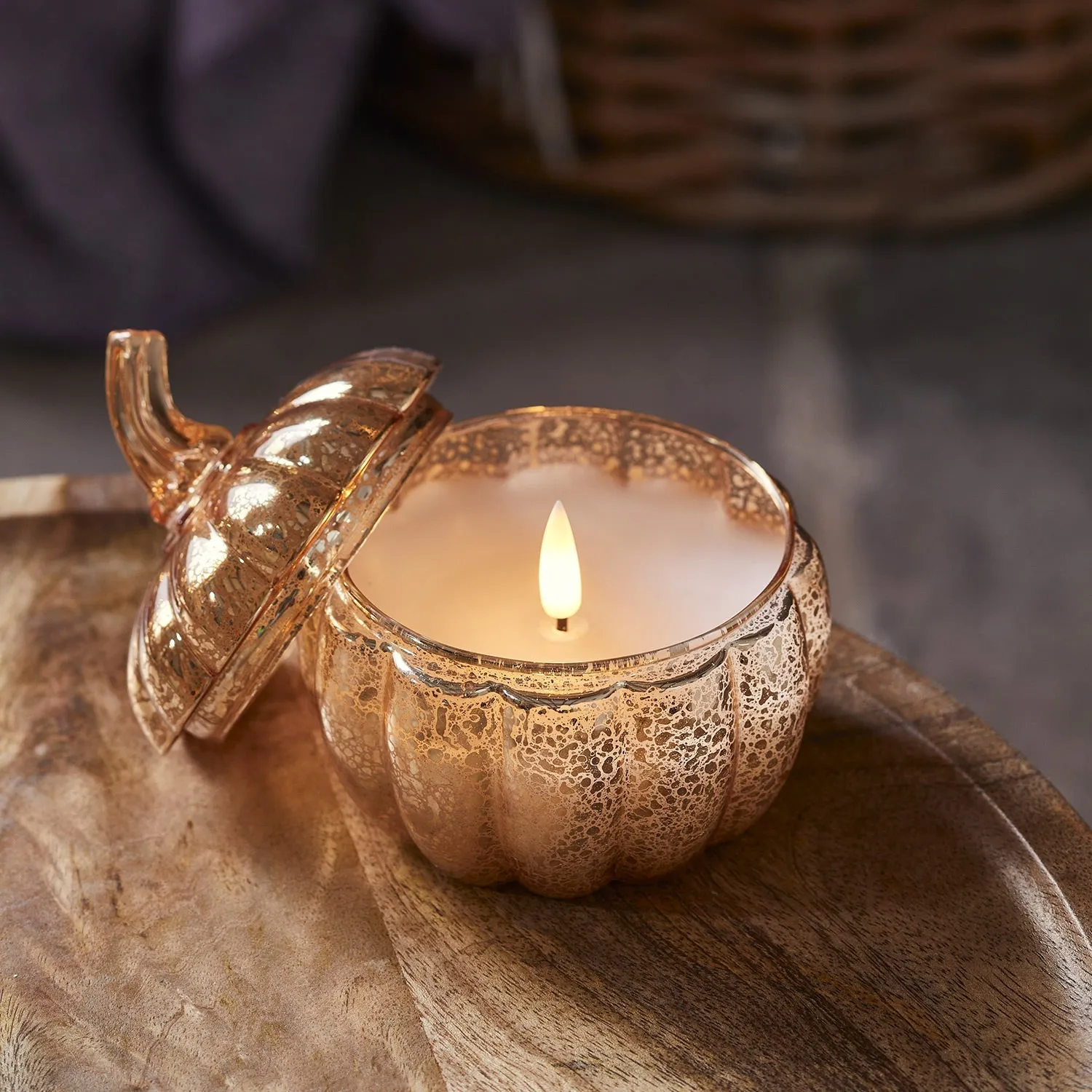TruGlow Glass Pumpkin Jar Candle with Remote - Warm White product