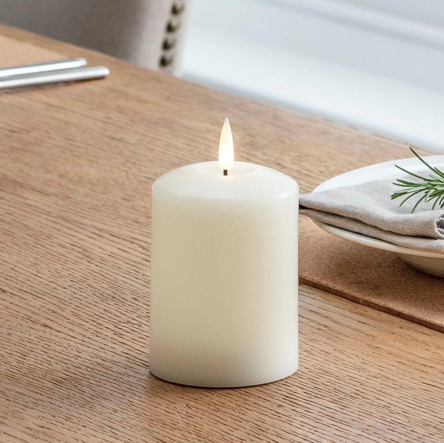 TruGlow Ivory LED Pillar Candle 10cm with Remote - Warm White, Wax product