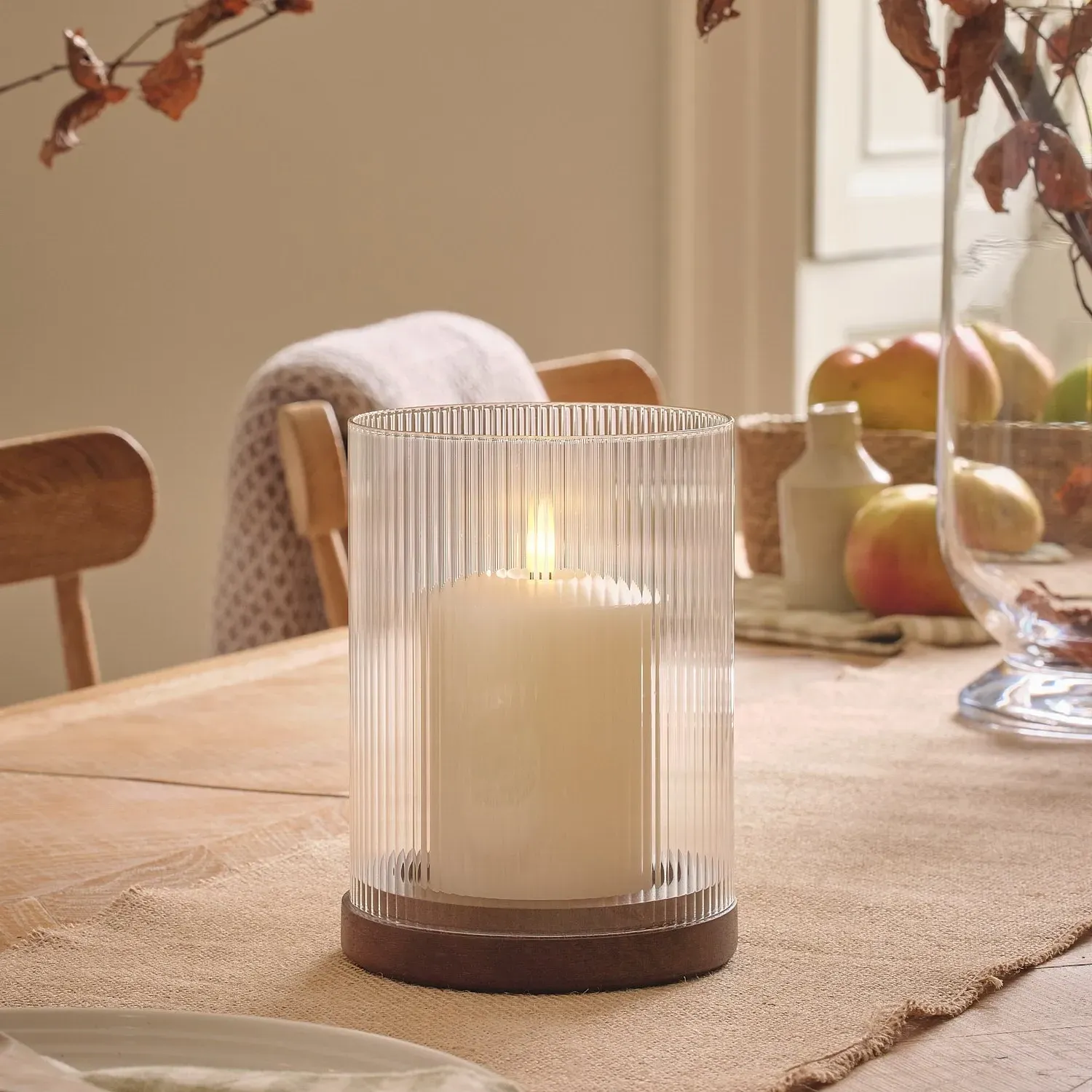 TruGlow® LED Candle Hurricane Holder with Remote - Warm White, Fluted Glass product