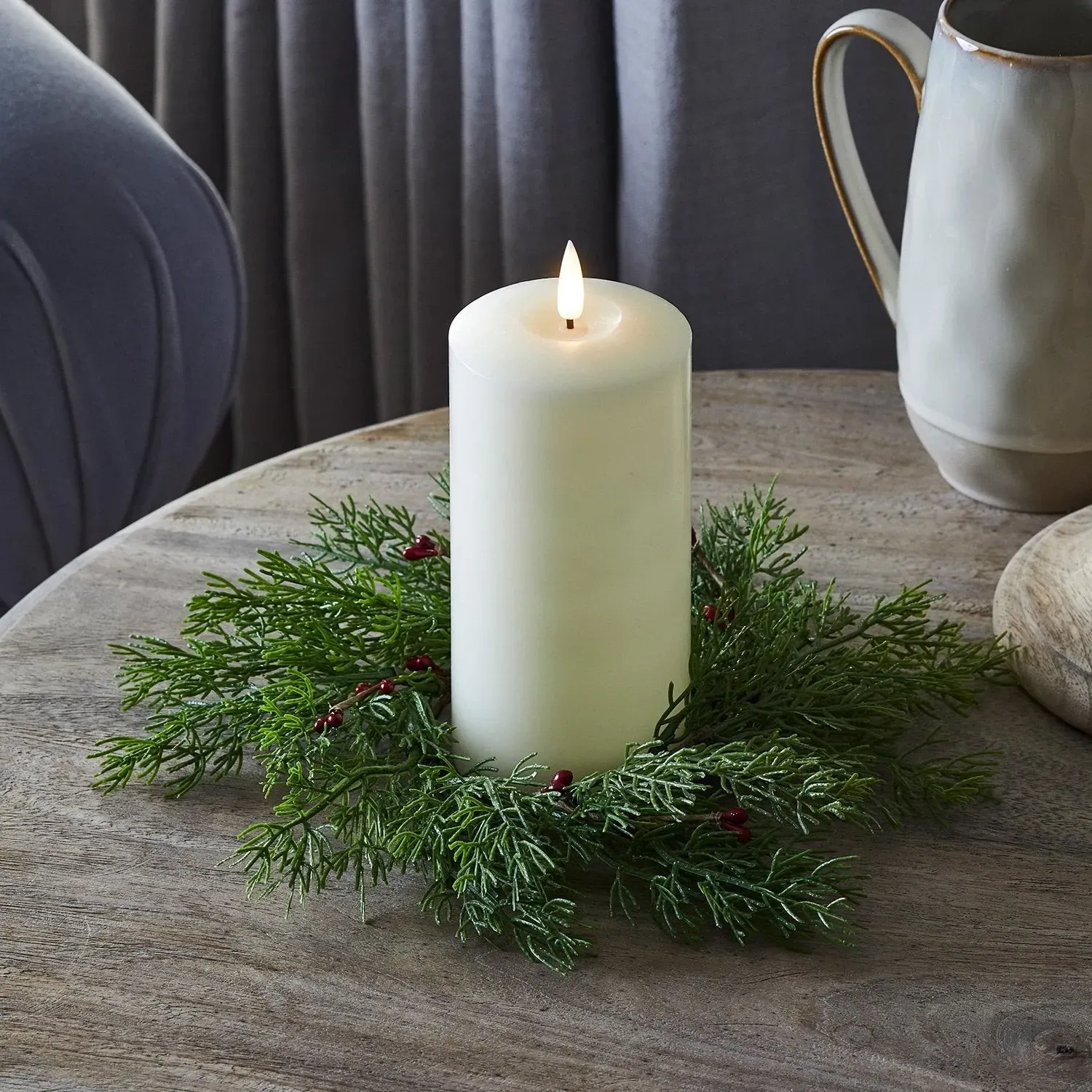 TruGlow® LED Pillar Candle & Red Berry Candle Ring - Warm White product