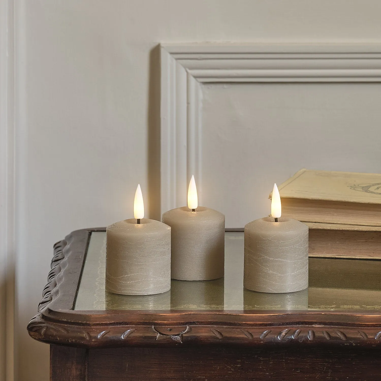 TruGlow Taupe Distressed LED Votive Candle Trio with Remote - Warm White, Wax product