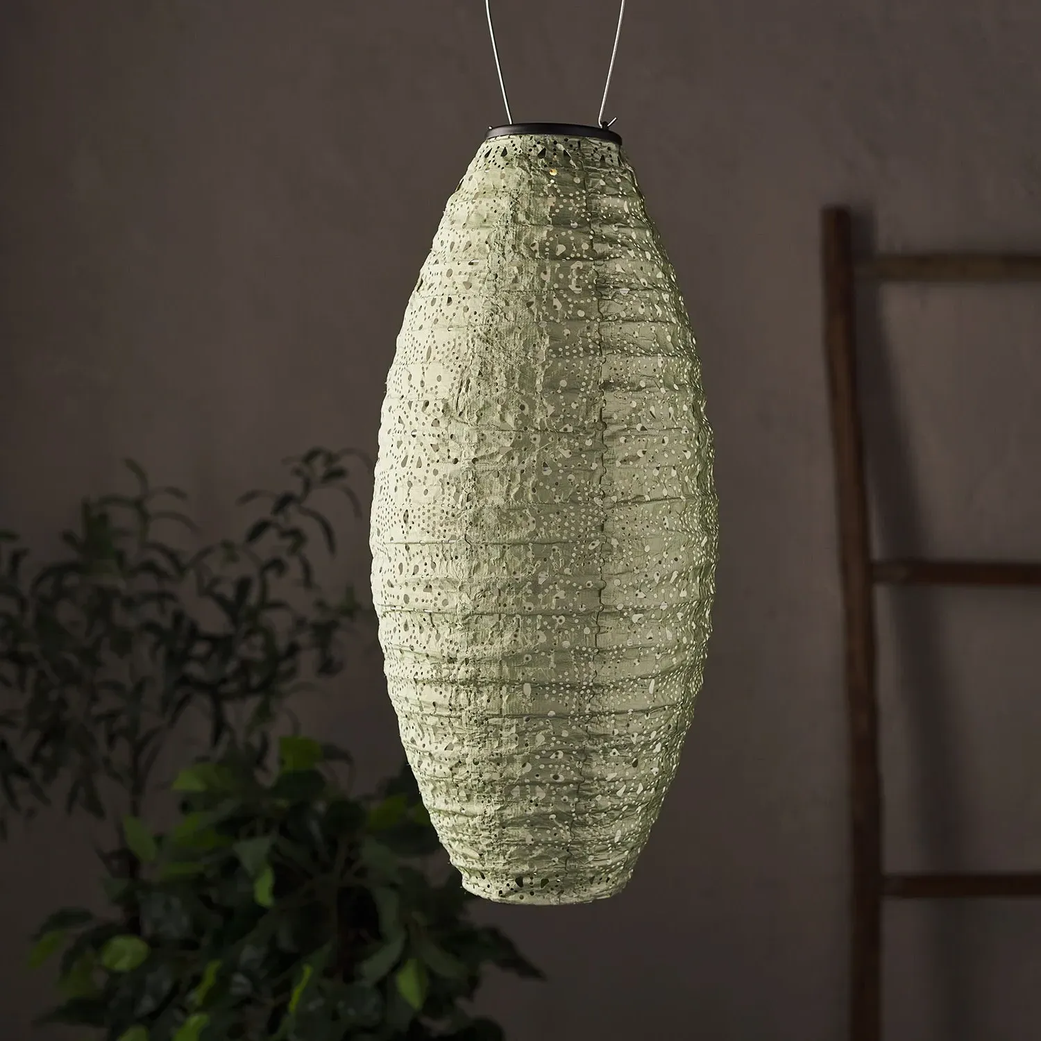 Tyvek Oval Moroccan Hanging Solar Lantern - Mint Green alternate view