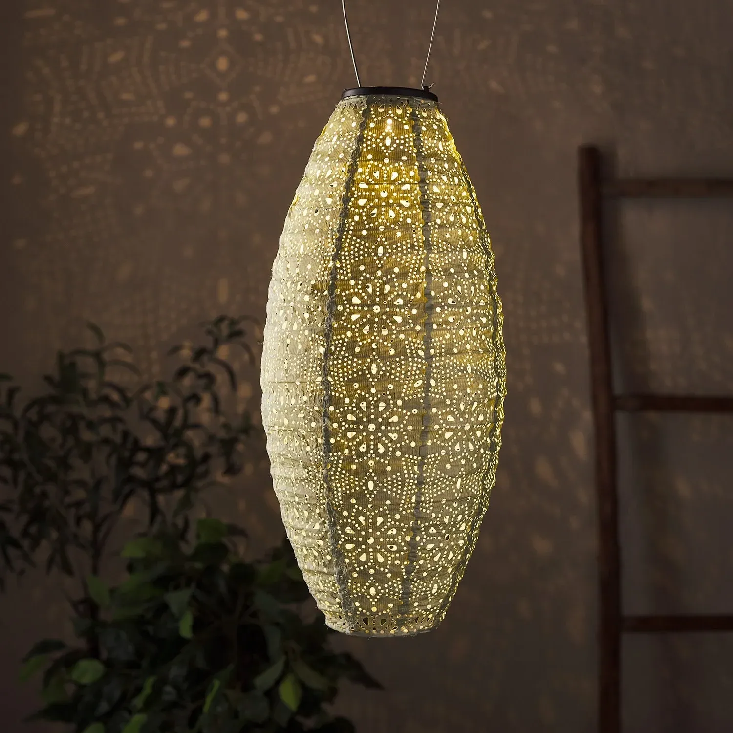 Tyvek Oval Moroccan Hanging Solar Lantern - Mint Green product