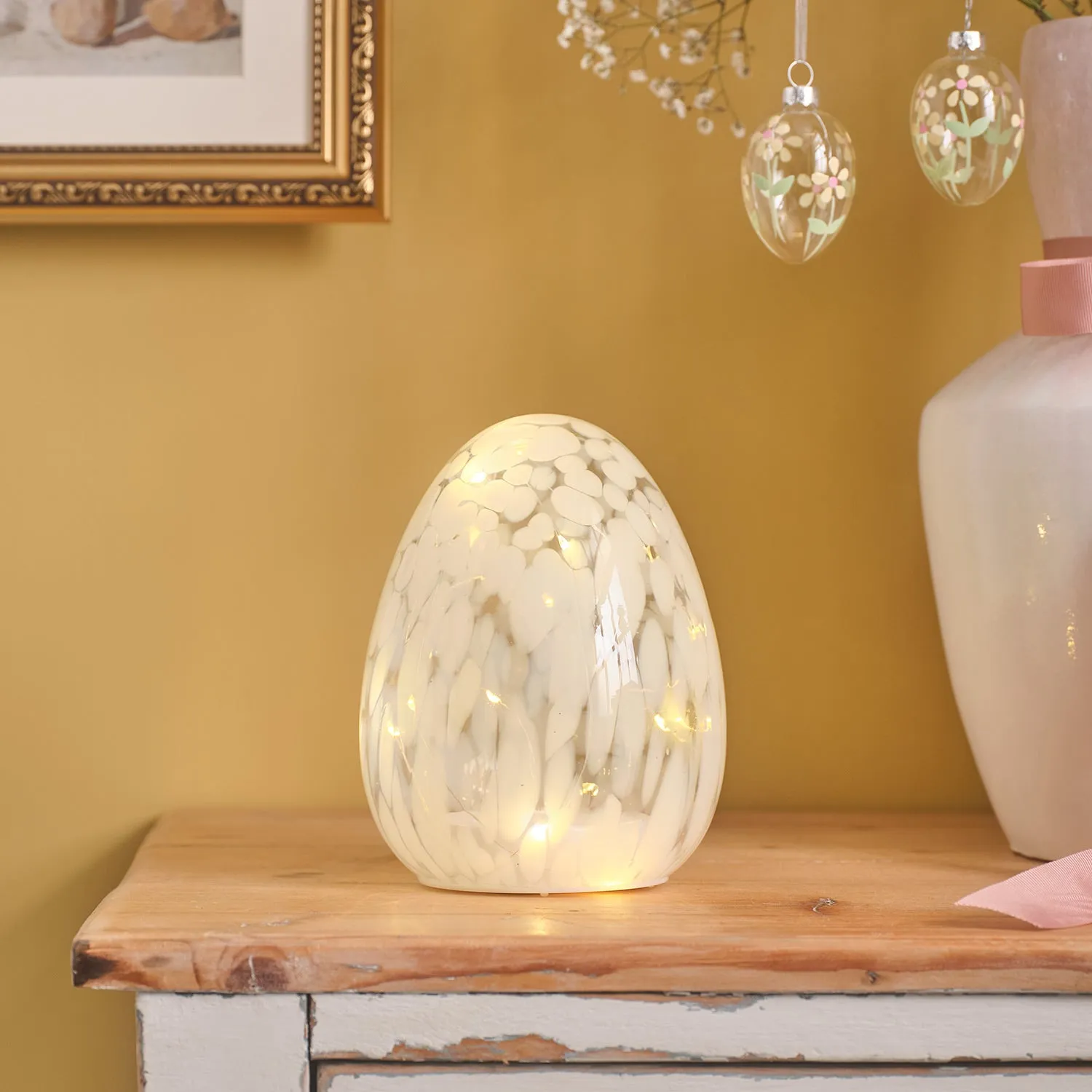 White Confetti Glass Easter Egg Light - White product