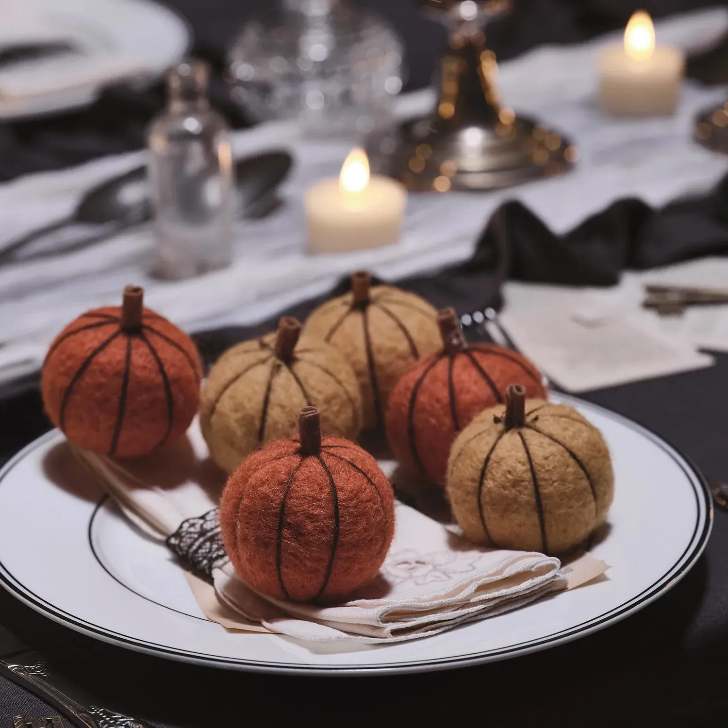 Wool Pumpkin Decorations Set of 6 - Orange, Yellow product