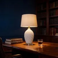 Diamond Embossed Relief Ceramic Table Lamp - White alternate view