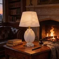 Pod Threaded Ceramic Table Lamp with Fabric Shade - White alternate view