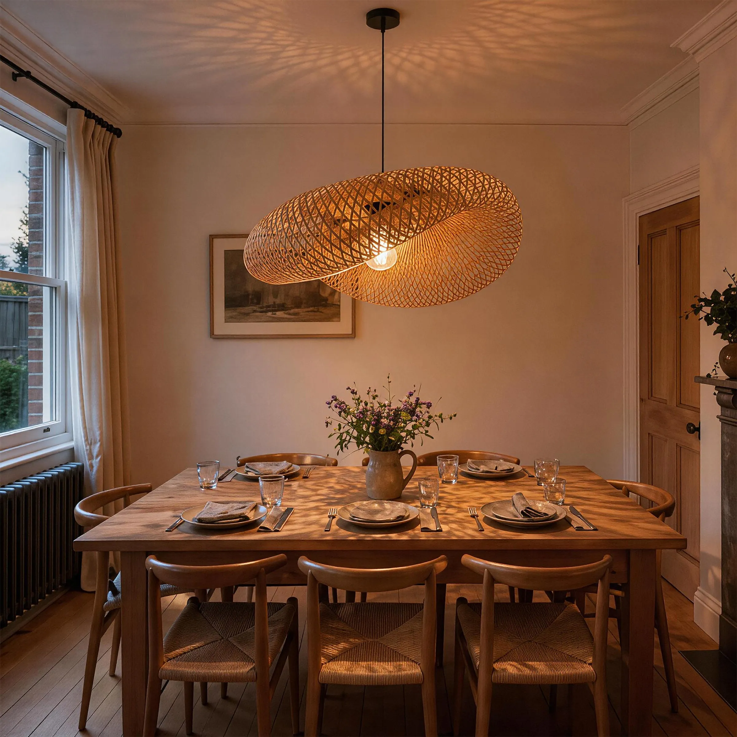 Handwoven Bamboo Pendant Light - Brown, Bamboo product