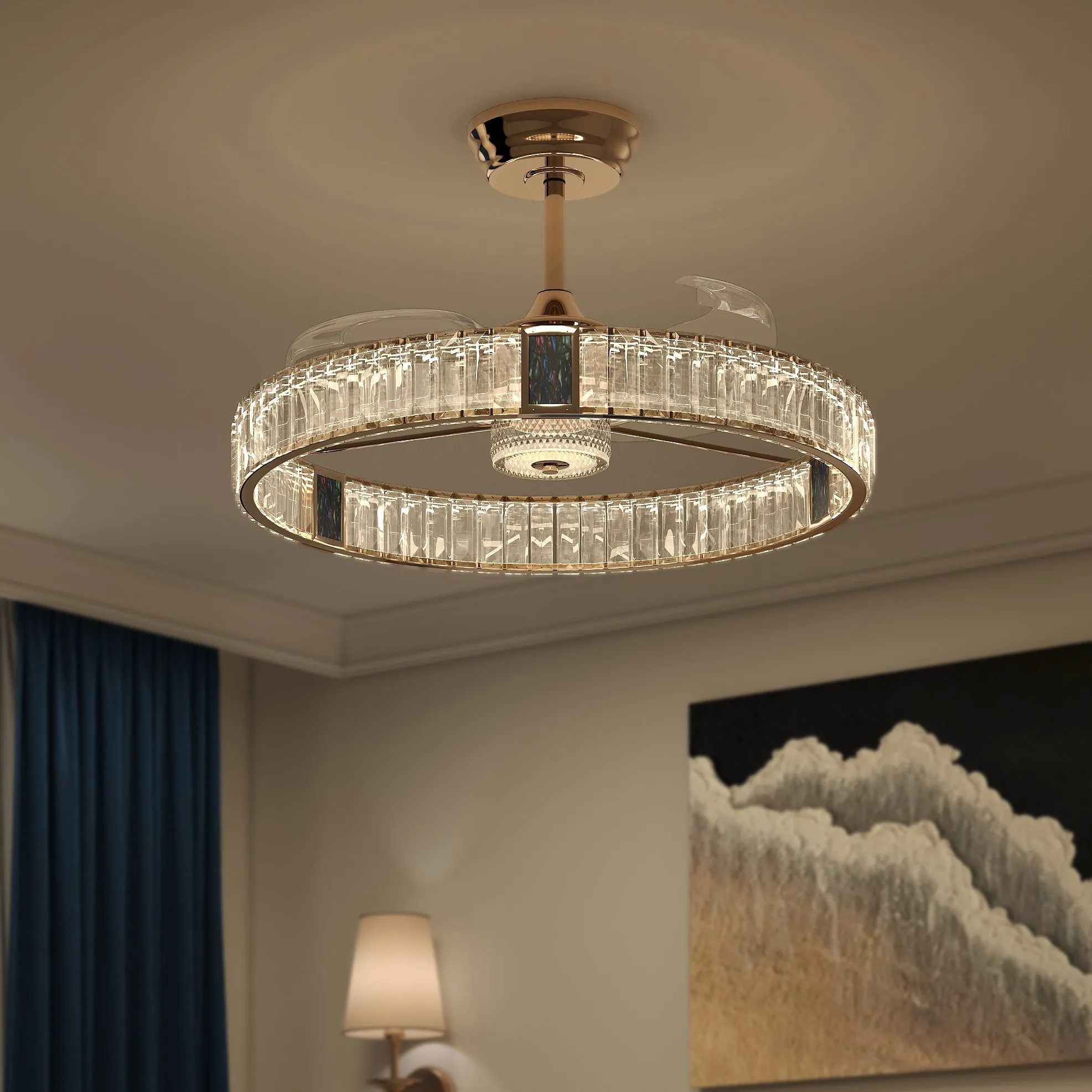 Crystal Ceiling Fan with Light & Remote, 6-Speed Reversible - Gold product