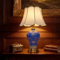 Medium Table Lamp with Floral Design - Blue, Ceramic alternate view