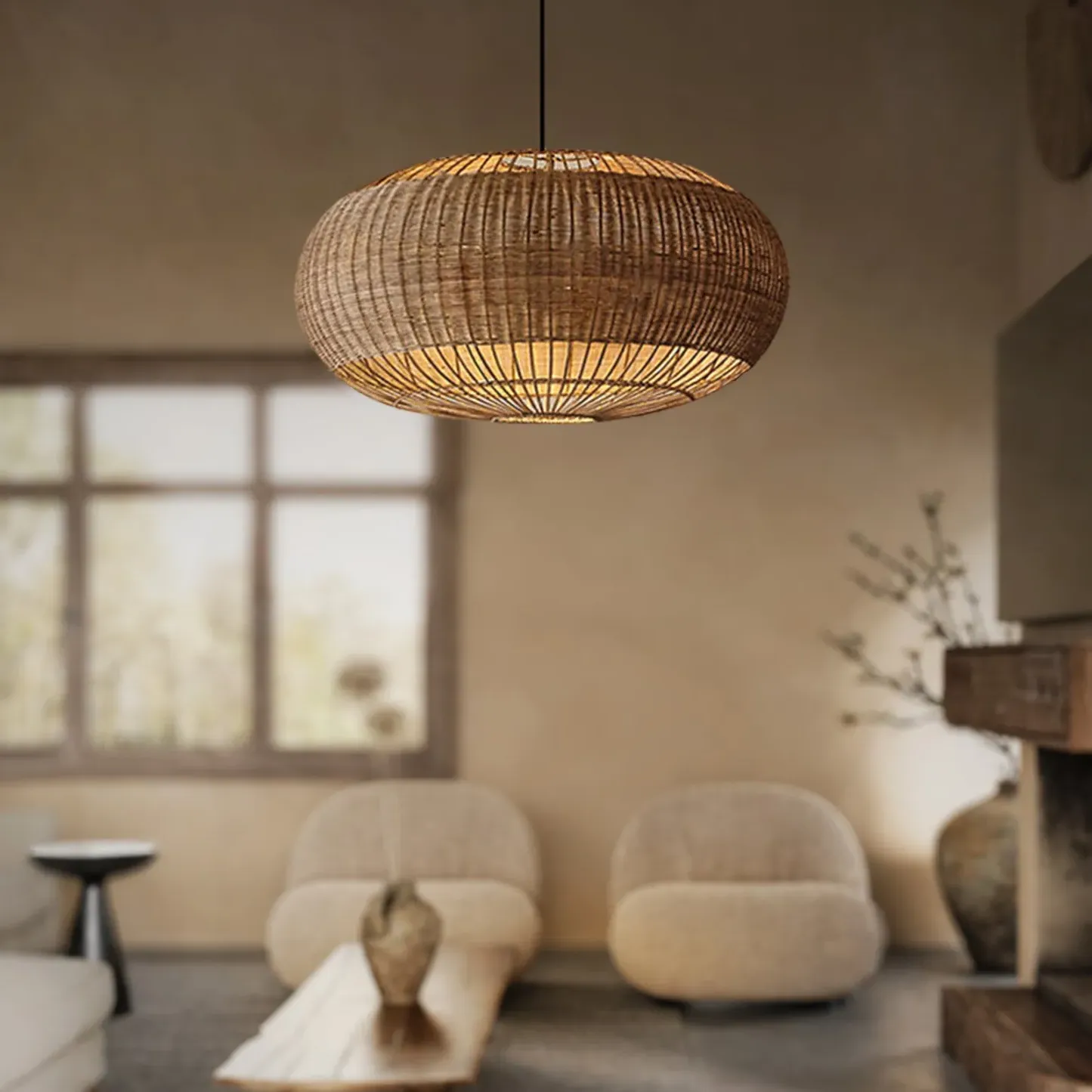 Round Pendant Light with Basket Weave - Rattan product