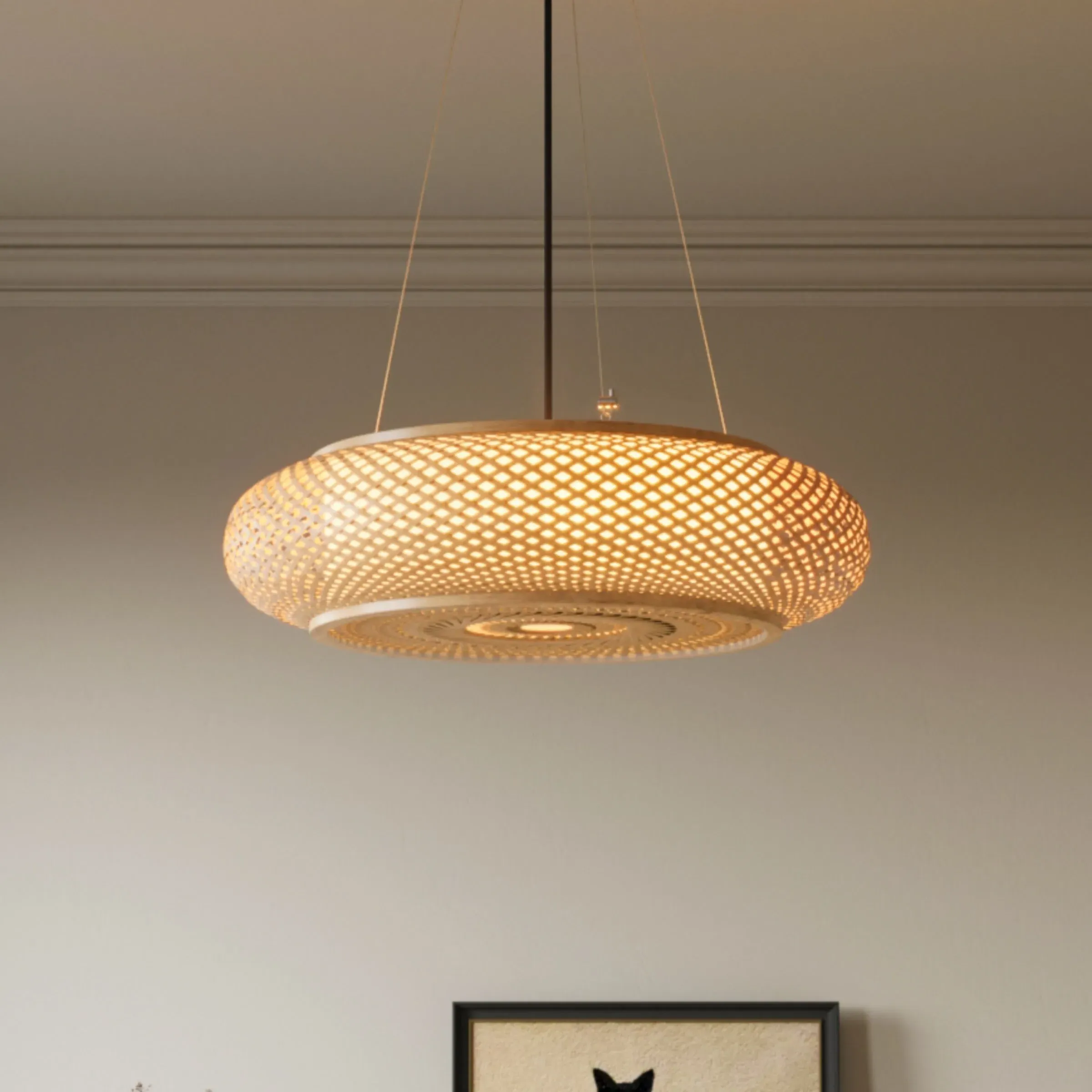 Lutta Woven Pendant Light with E27 Bulb - Natural, Bamboo product