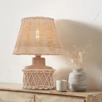 Table Lamp with Rattan Shade - Pink, Ceramic alternate view