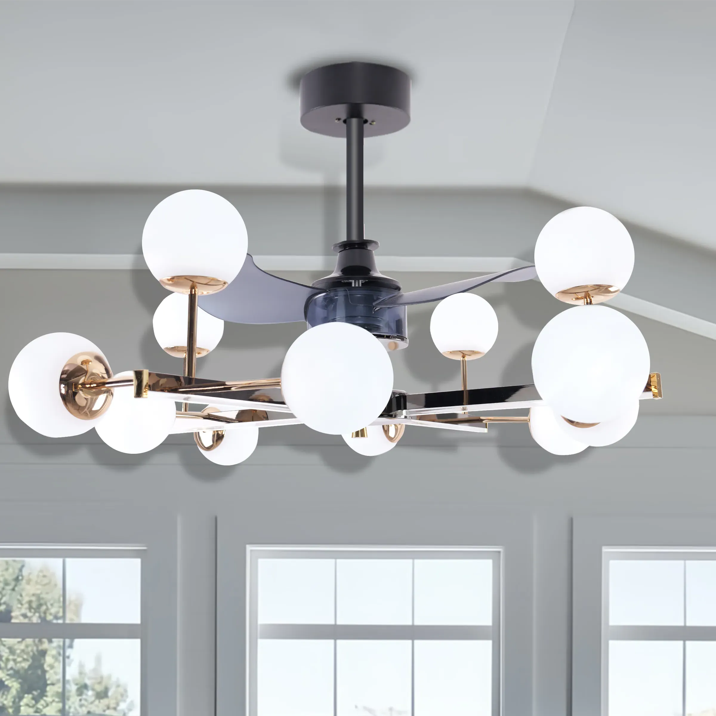 3-Blade Ceiling Fan with Light - Black, Metal