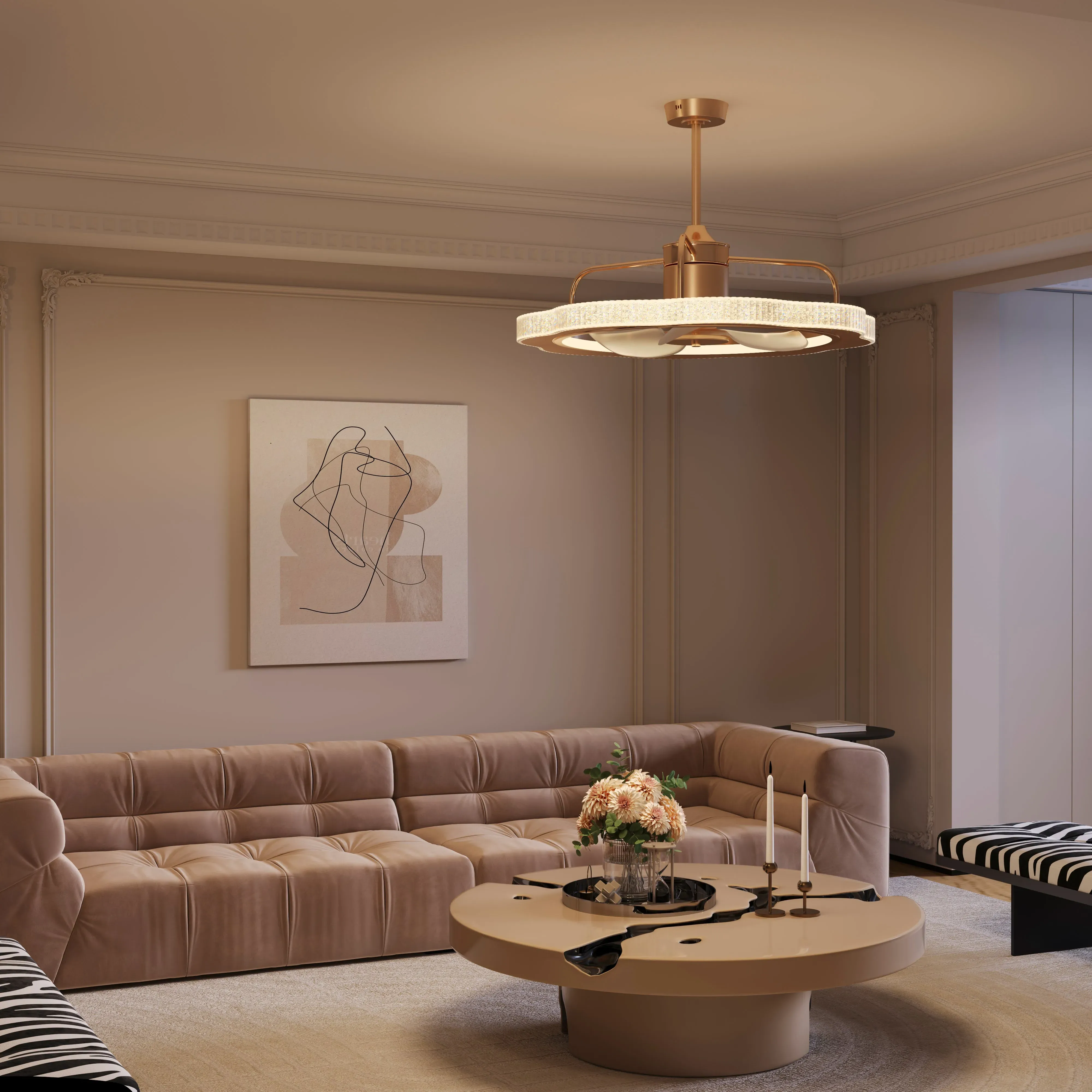 3-Blade Ceiling Fan with Light - Gold, Metal image