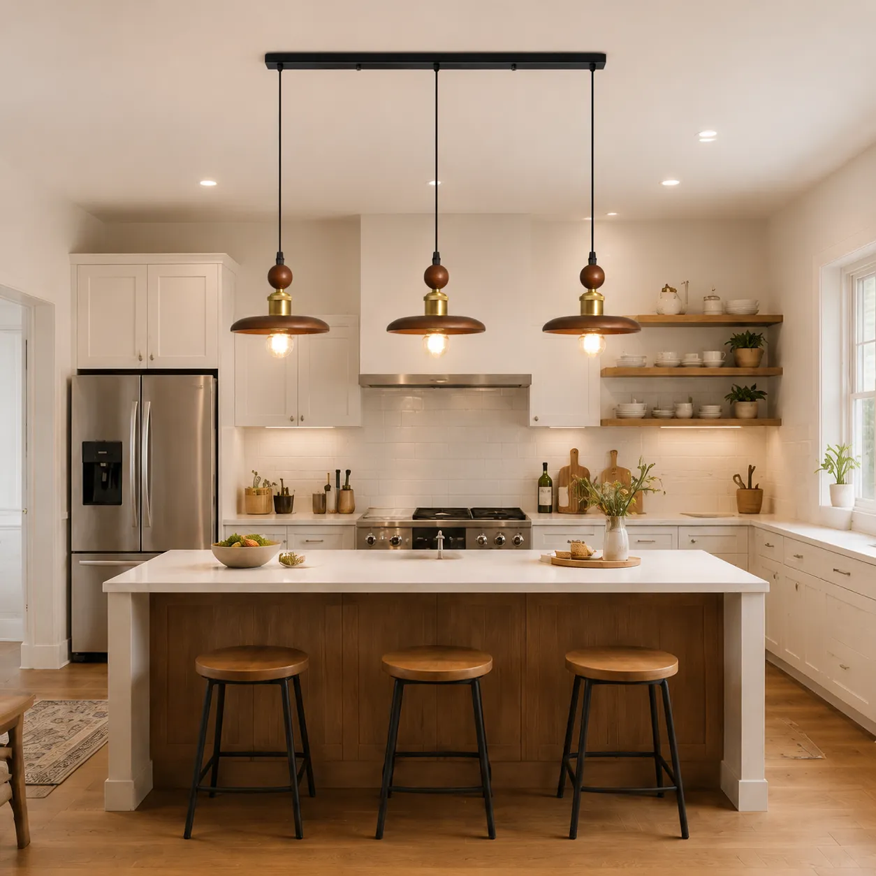 3-Light Mini Pendant Light E27 - Walnut, Wood product